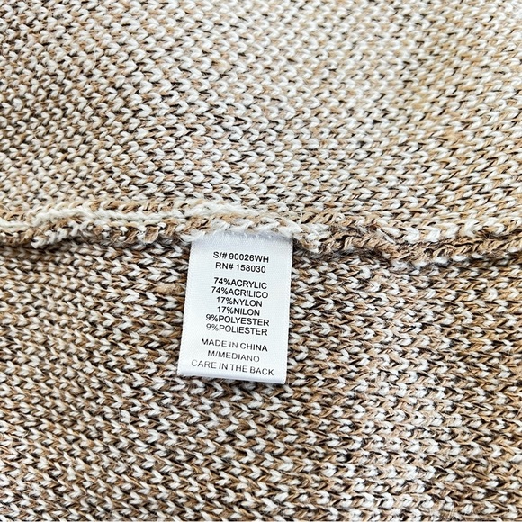 Open Front Sweater Vest Size Medium Plaid Checks Khaki/Cream Beige Cable Knit - Picture 4 of 9